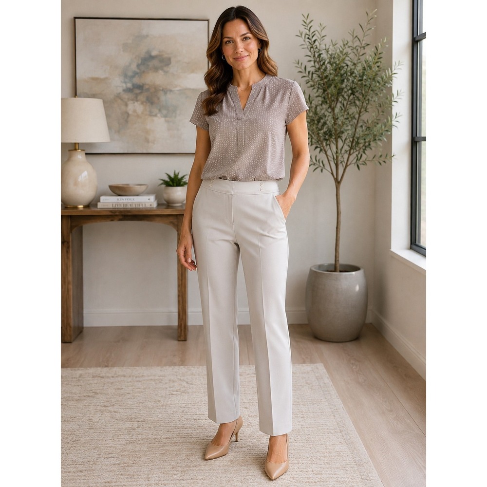 CATO Womens 8 Beige Tan Dress Pants Straight Leg Button Waist Stretch Career